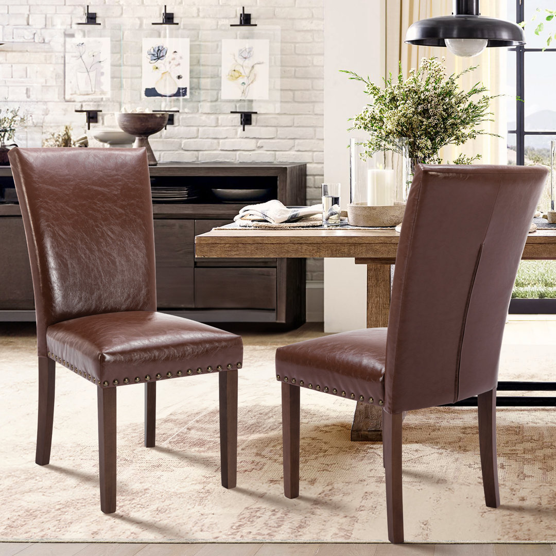 Nailhead Trim Leather Upholstered Side Chair Dining Chair (Set of 2)